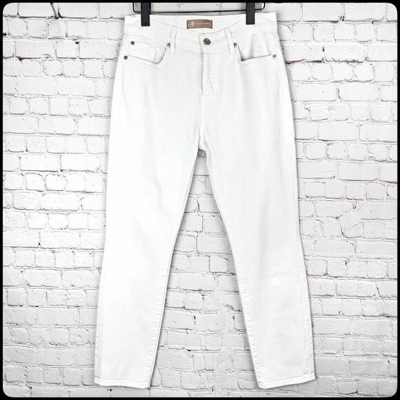 7 FOR ALL MANKIND Luxe Vintage White Josefina Boyfriend Nautical Crop Jeans 26 - Picture 1 of 9